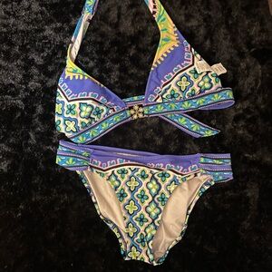 New w/o tags Trina Turk Vibrant Bikini with Blue and Green Floral Design